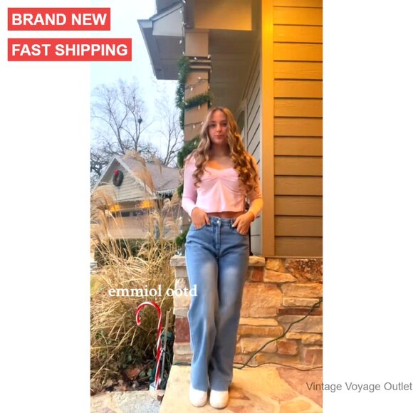 Vintage Boyfriend Jeans Wide Leg Baggy Denim Pants Mid Waist Streetwear - Picture 6 of 6